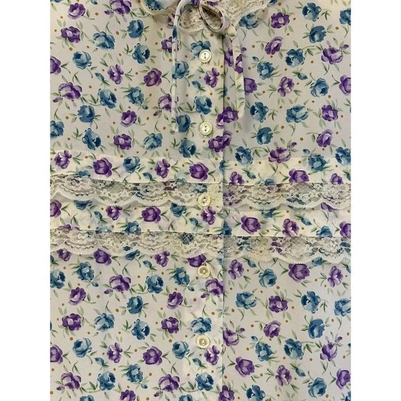 Miss O By Oscar De La Renta Floral 100% Silk Blouse Skirt Womens Size 10 Vintage